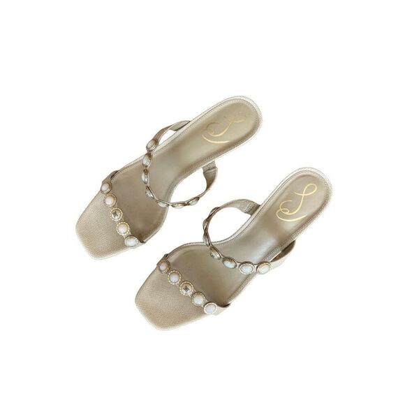 Sam Edelman Women's Cream Pearl Embellishment Palma Kitten Heels Sandal Size 10 - Picture 5 of 8